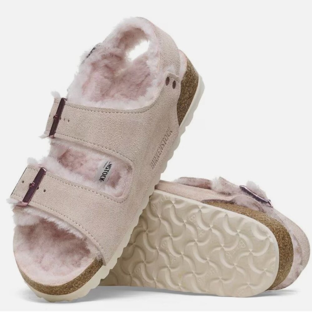 Birkenstock Milano Shearling Light Rose Pink Suede Slingback Sandal 41 L10 Reg - Picture 3 of 15